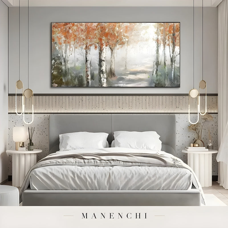 Autumnal Birch Reverie - original hand-painted abstract painting by Manenchi