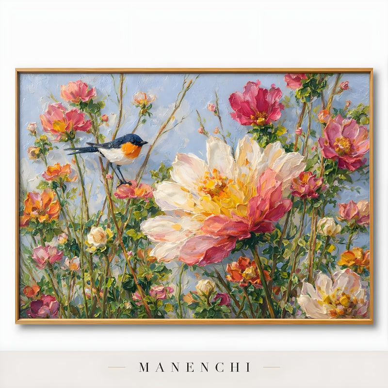 Avian Blossom Serenade - original hand-painted abstract painting by Manenchi