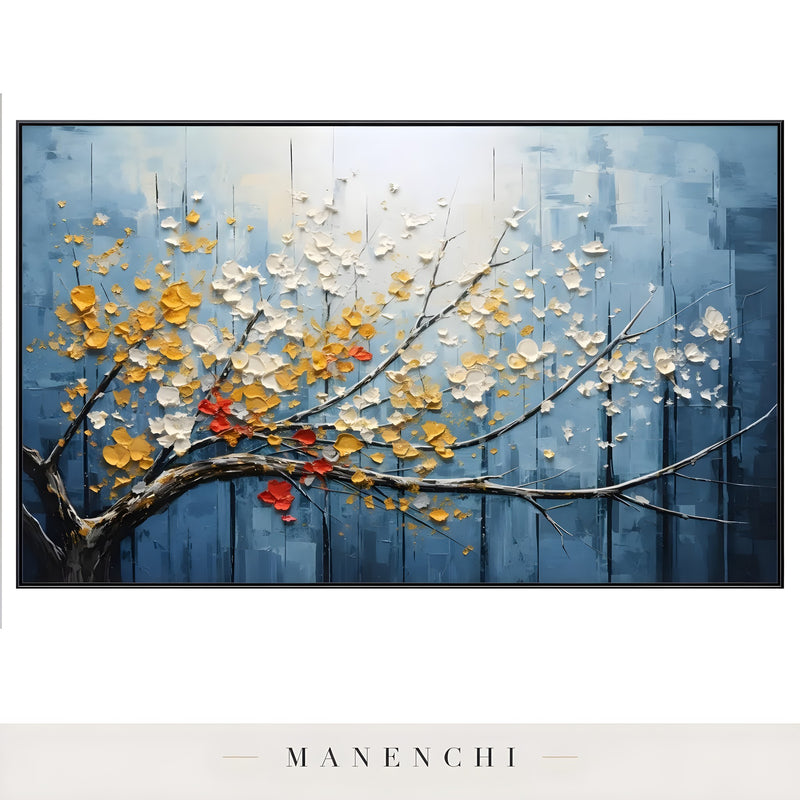Azure Gilded Flora abstract painting displayed in product painting isolated background