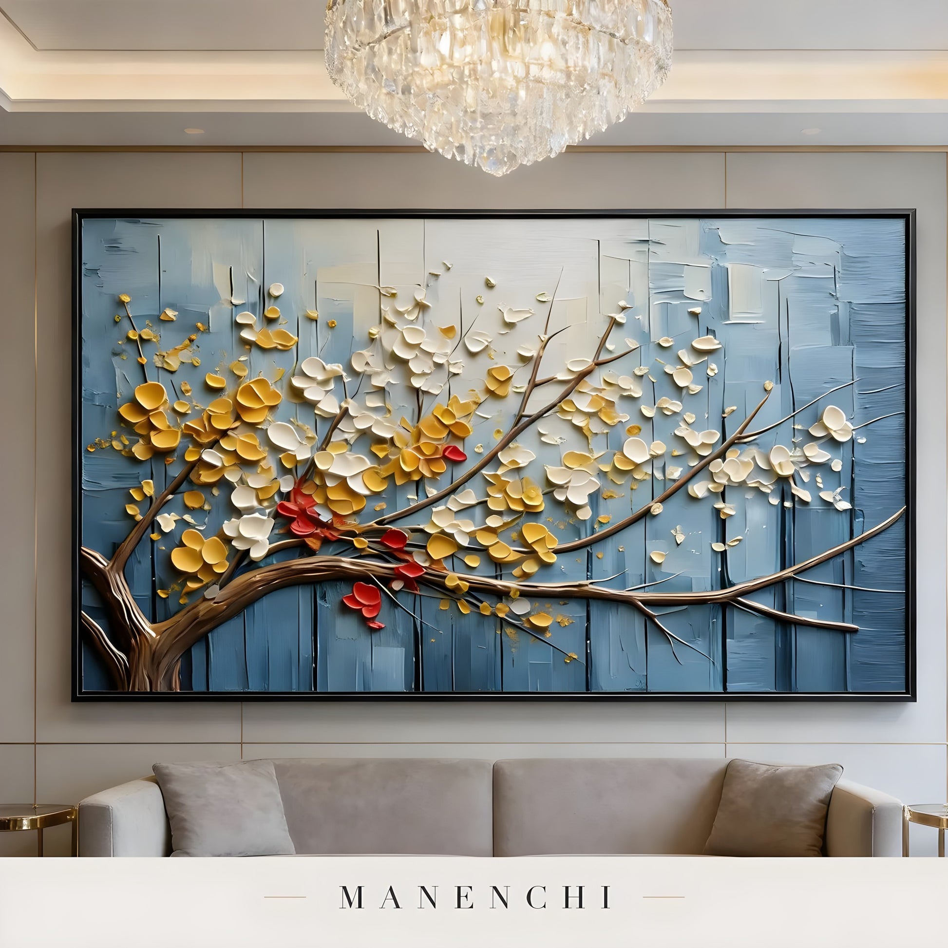 Azure Gilded Flora - original hand-painted abstract painting by Manenchi