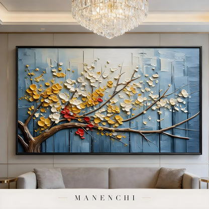 Azure Gilded Flora - original hand-painted abstract painting by Manenchi
