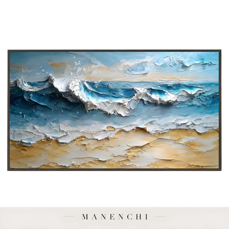 Azure Kinetic Shoreline - original hand-painted abstract painting by Manenchi