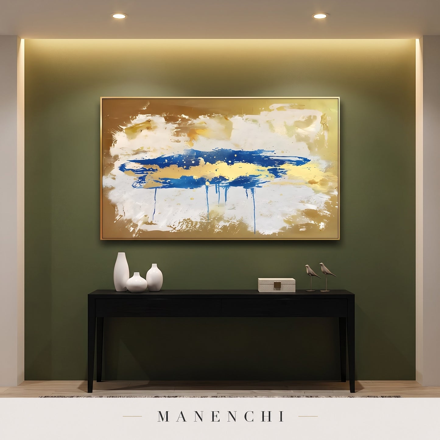 Azure Meridian abstract painting displayed in an entryway