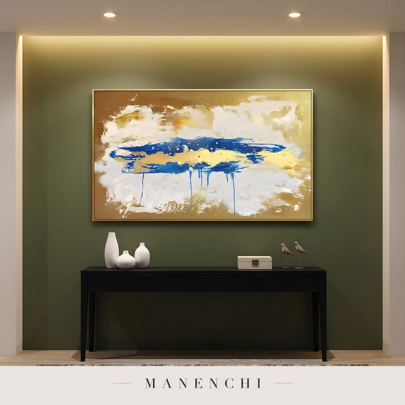 Azure Meridian abstract painting displayed in an entryway