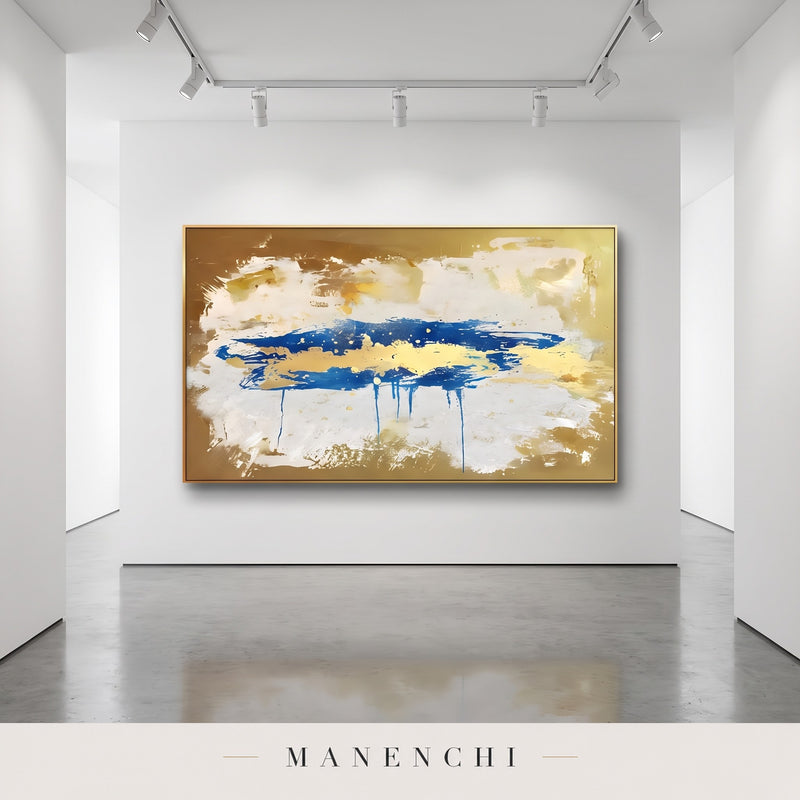 Azure Meridian abstract painting displayed in a hallway