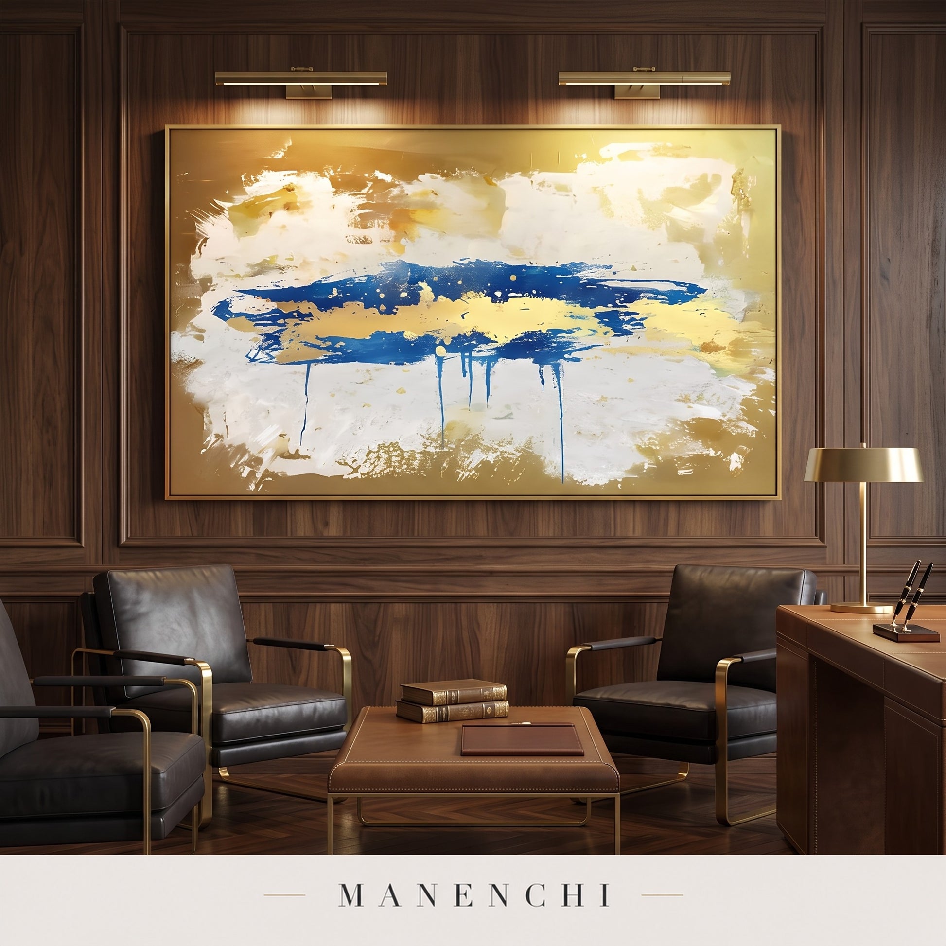 Azure Meridian abstract painting displayed in a study