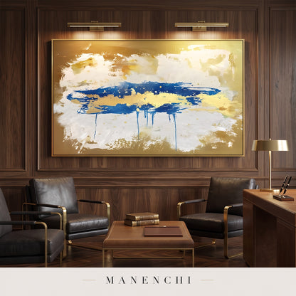 Azure Meridian abstract painting displayed in a study