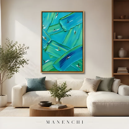 Azure Rhythm abstract painting displayed in modern living room art