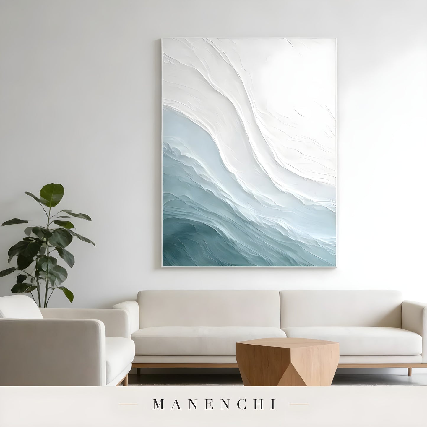 Azure Sculpted Tide - original hand-painted abstract painting by Manenchi