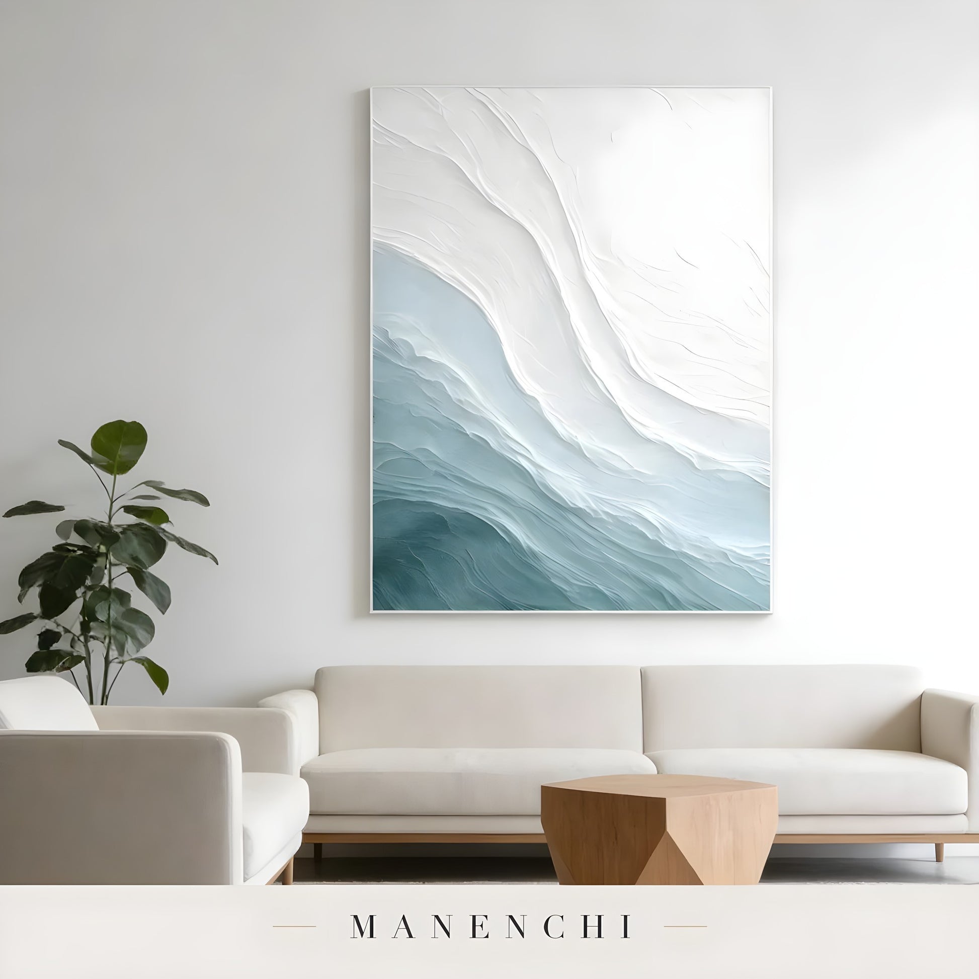 Azure Sculpted Tide - original hand-painted abstract painting by Manenchi