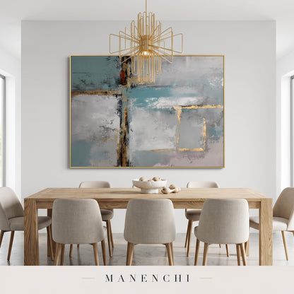 Azure Serenity abstract painting displayed in a dining room