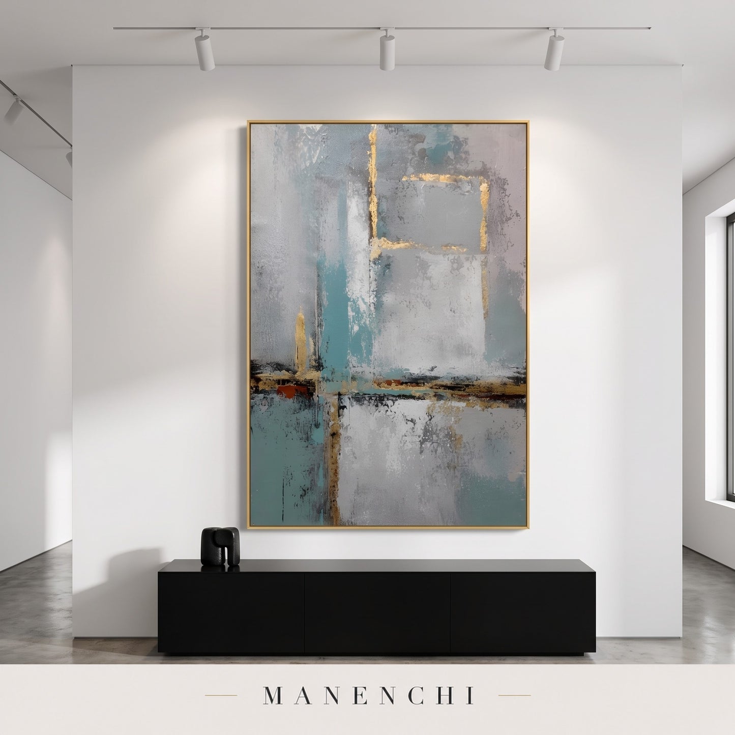 Azure Serenity abstract painting displayed in an entryway