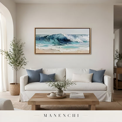 Azure Tectonic Swell abstract painting displayed in bright modern interior