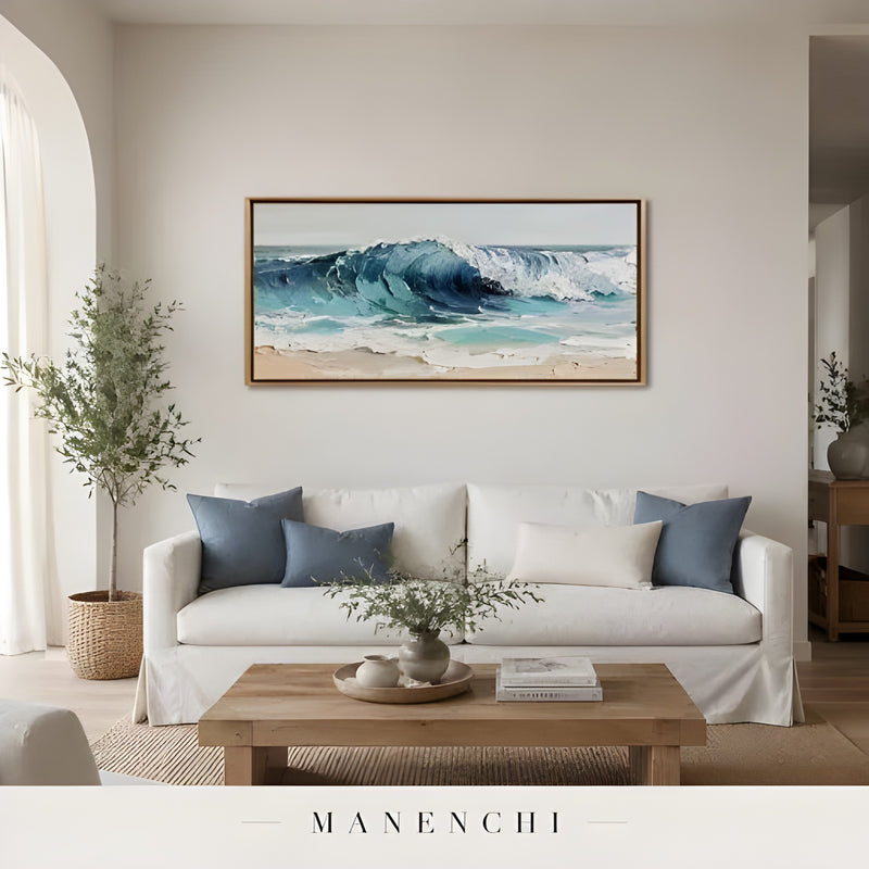 Azure Tectonic Swell abstract painting displayed in bright modern interior