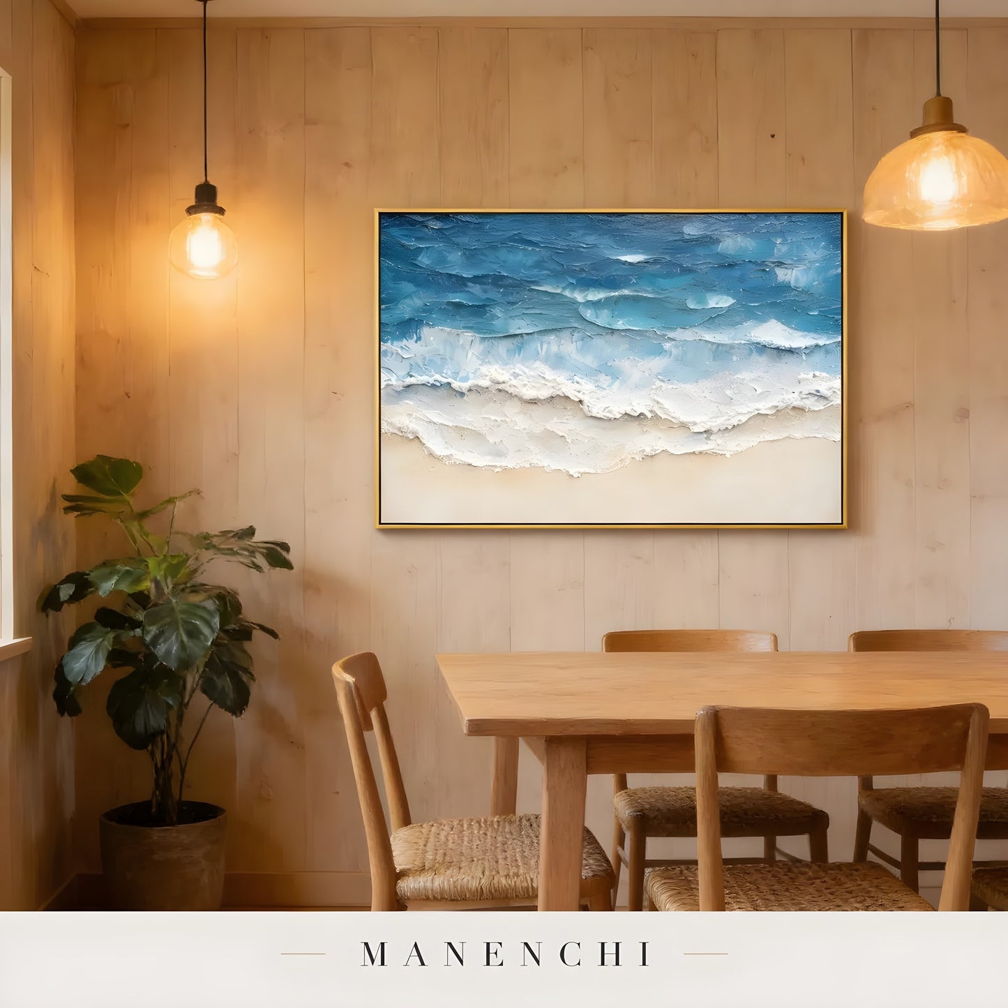 Azure Tidal Retreat abstract painting displayed in dining room wall art