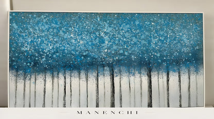 Azure Woodland Canopy abstract painting displayed in painting white frame