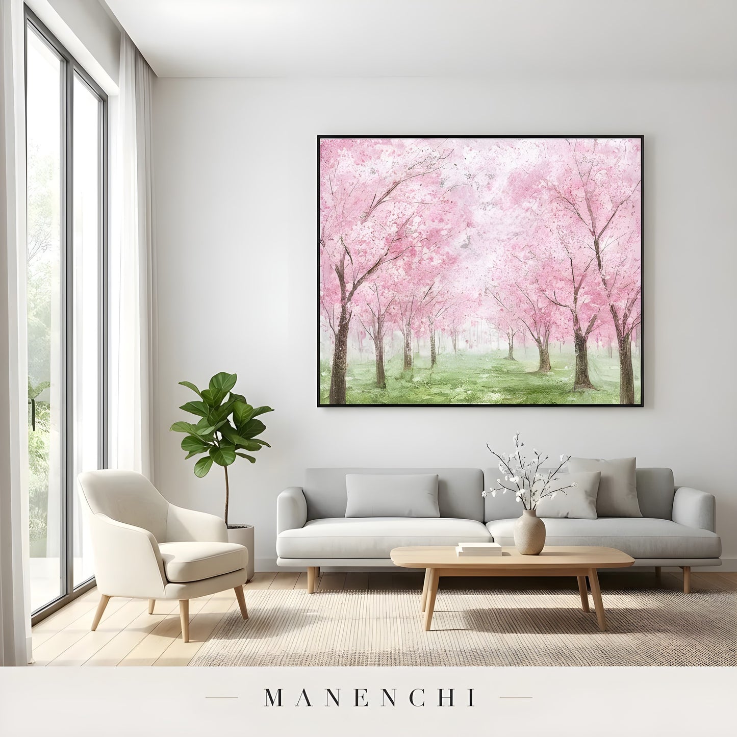 Blossom Canopy Reverie abstract painting displayed in interior living space view