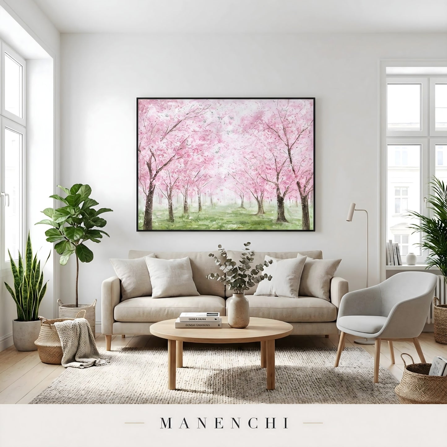 Blossom Canopy Reverie abstract painting displayed in living room art display