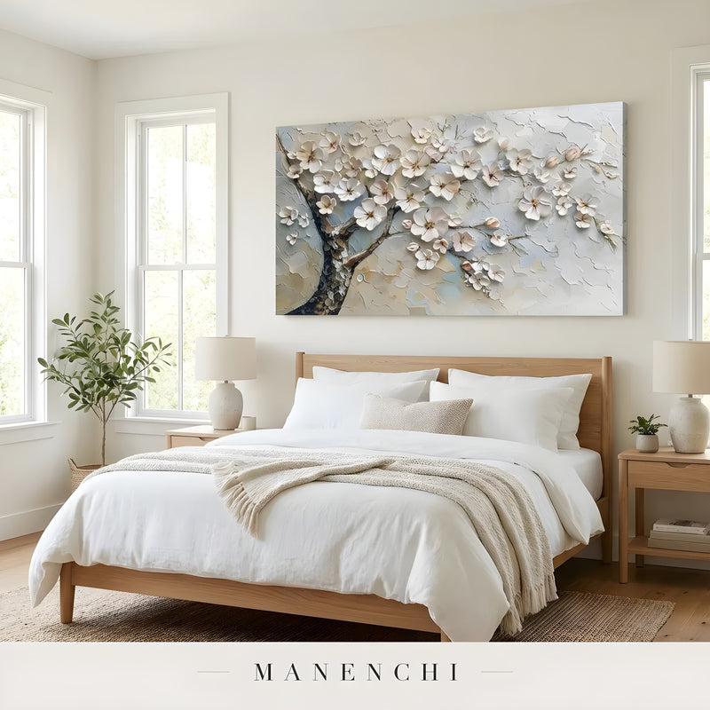 Blossom Gilded Drift abstract painting displayed in bedroom decor