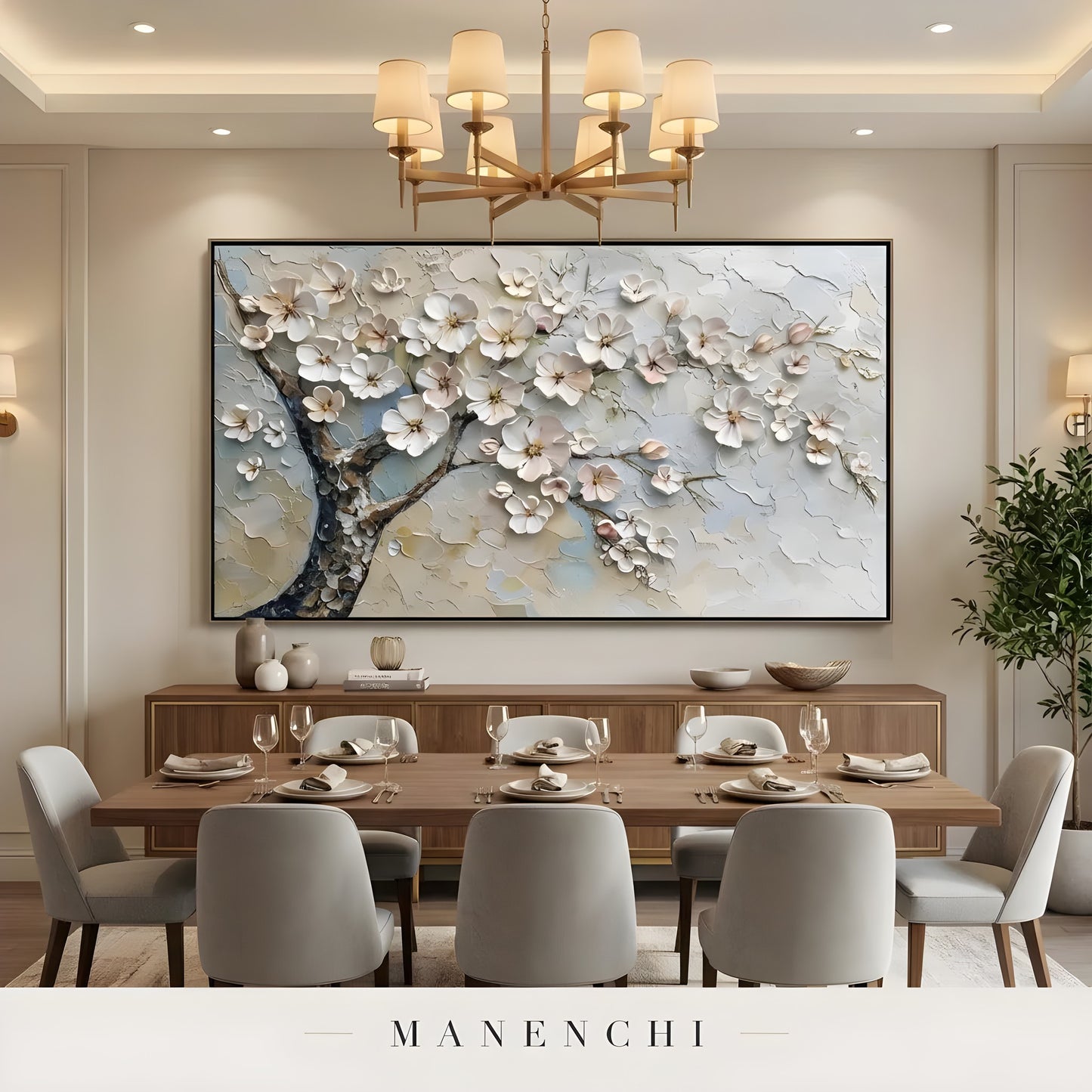 Blossom Gilded Drift abstract painting displayed in dining room