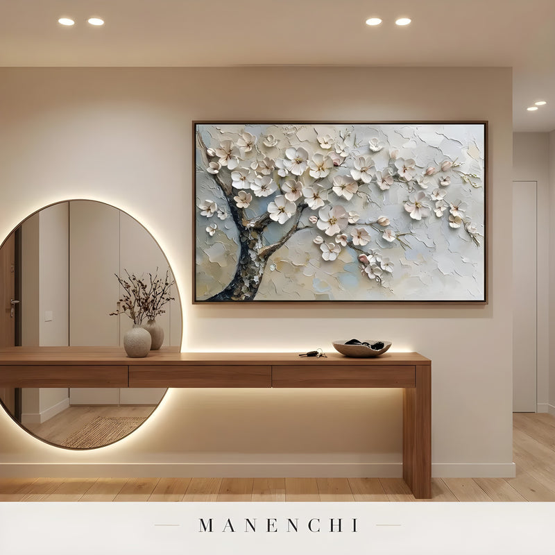 Blossom Gilded Drift abstract painting displayed in hallway console table