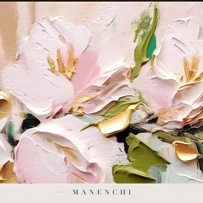 Close-up detail of the textured brushwork in Blossom Gilded Reverie