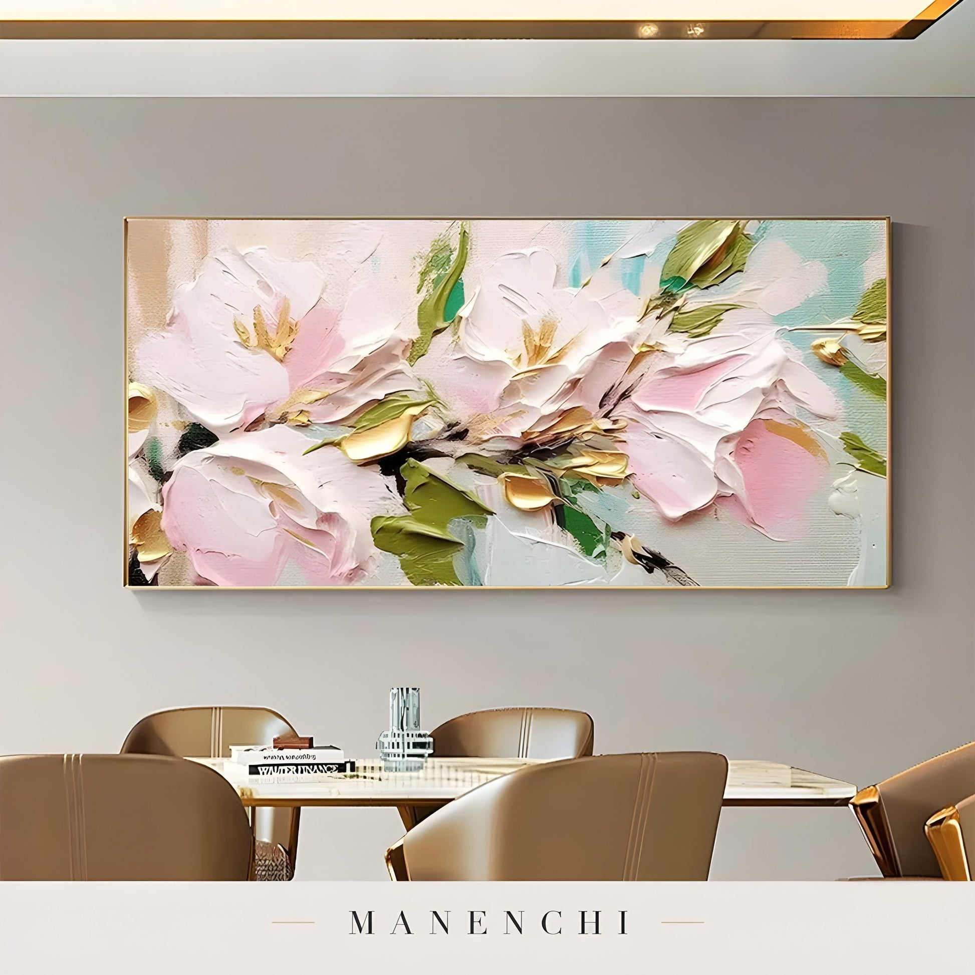 Blossom Gilded Reverie abstract painting displayed in dining room interior