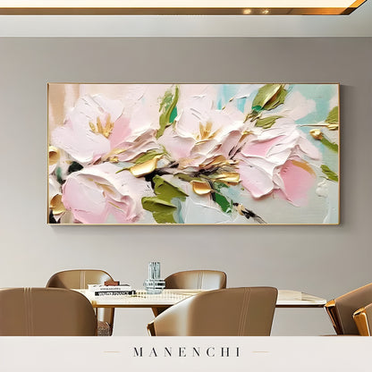 Blossom Gilded Reverie abstract painting displayed in dining room interior