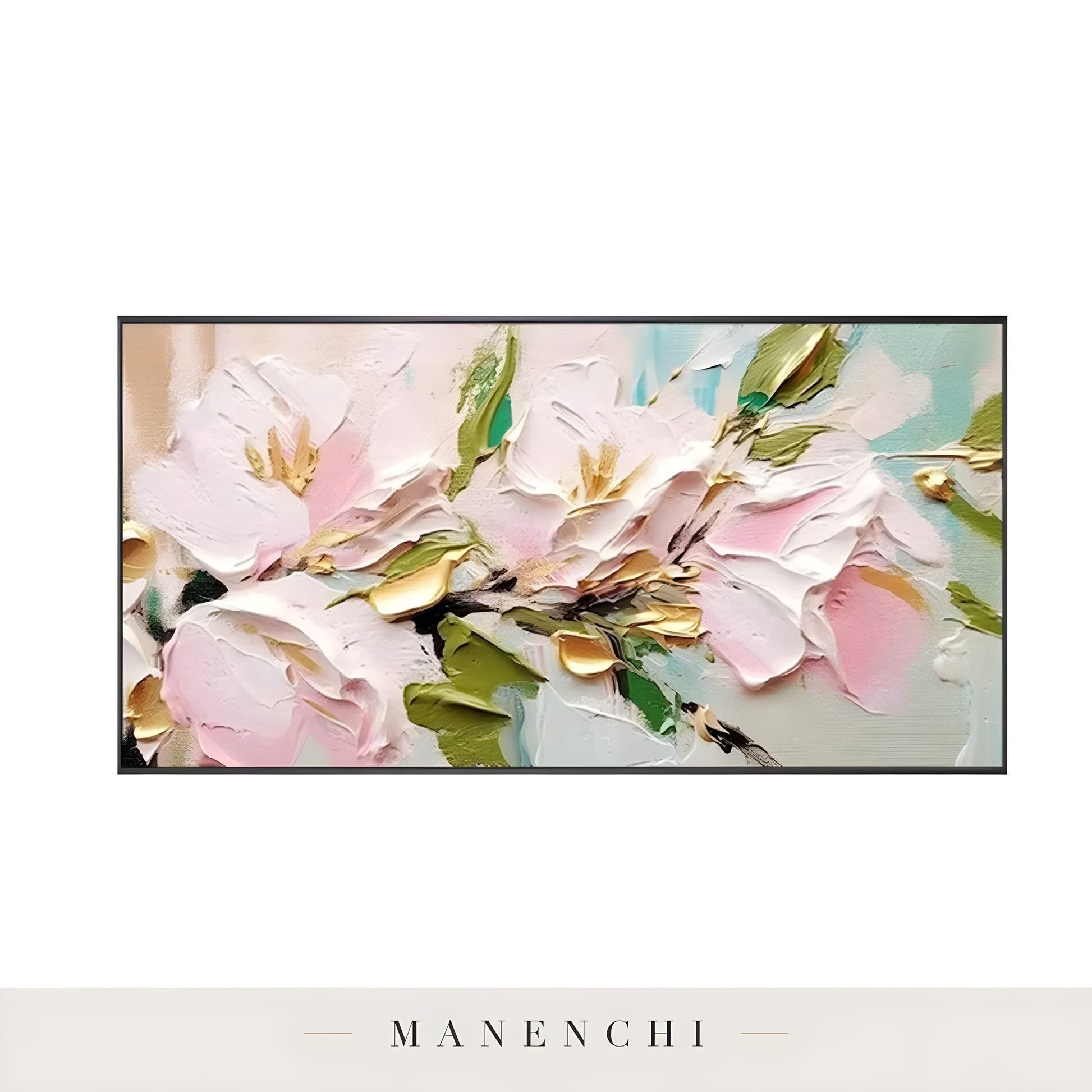 Blossom Gilded Reverie abstract painting displayed in isolated framed artwork
