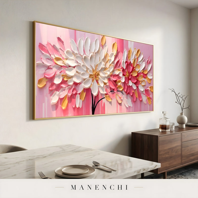Blossom Gilded Splendor abstract painting displayed in dining room wall art