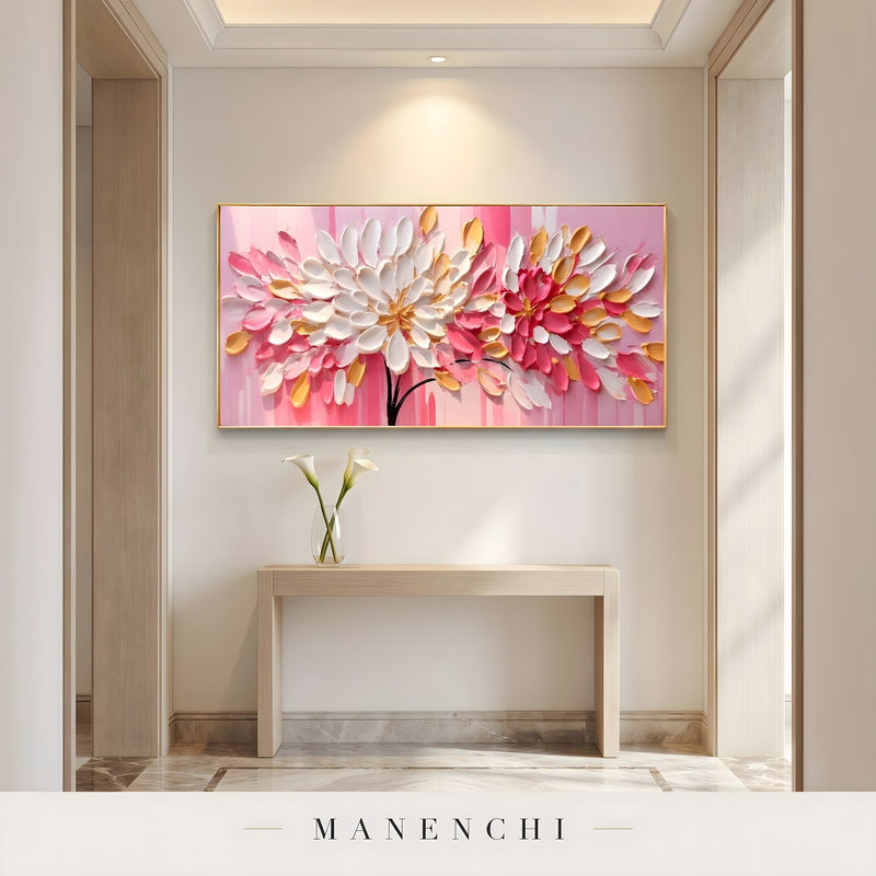 Blossom Gilded Splendor abstract painting displayed in hallway console table decor