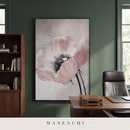 Blush Bloom abstract painting displayed in a study