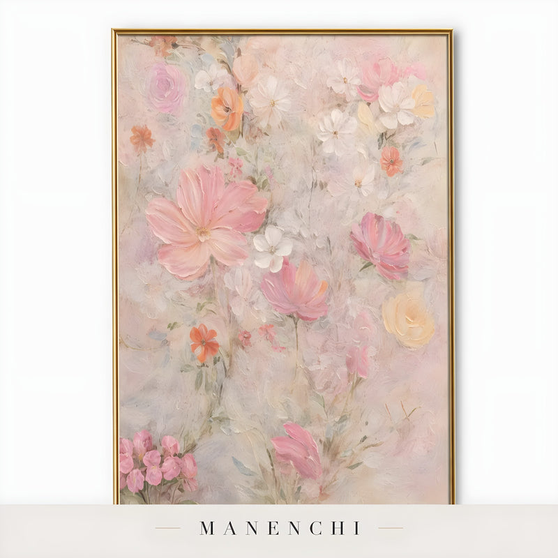 Close-up detail of the textured brushwork in Blush Botanical Impression