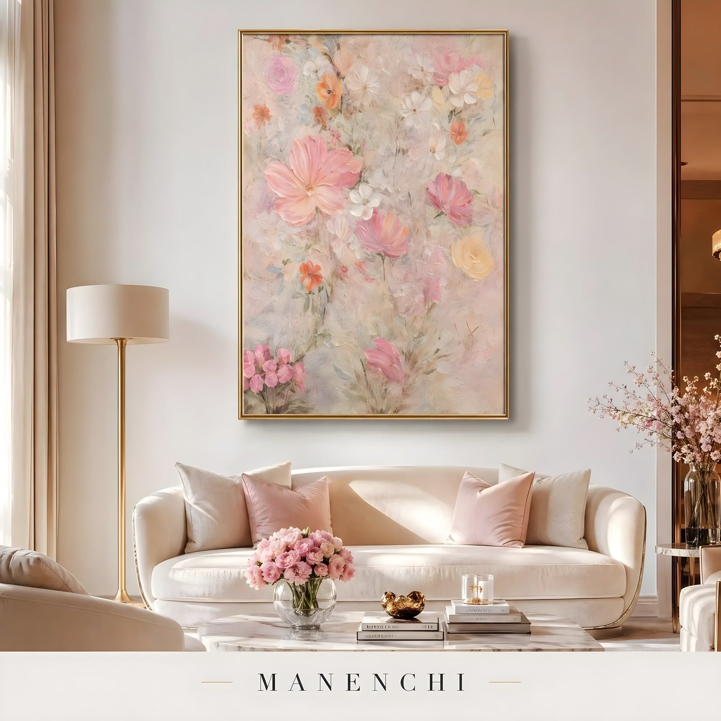 Blush Botanical Impression - original hand-painted abstract painting by Manenchi