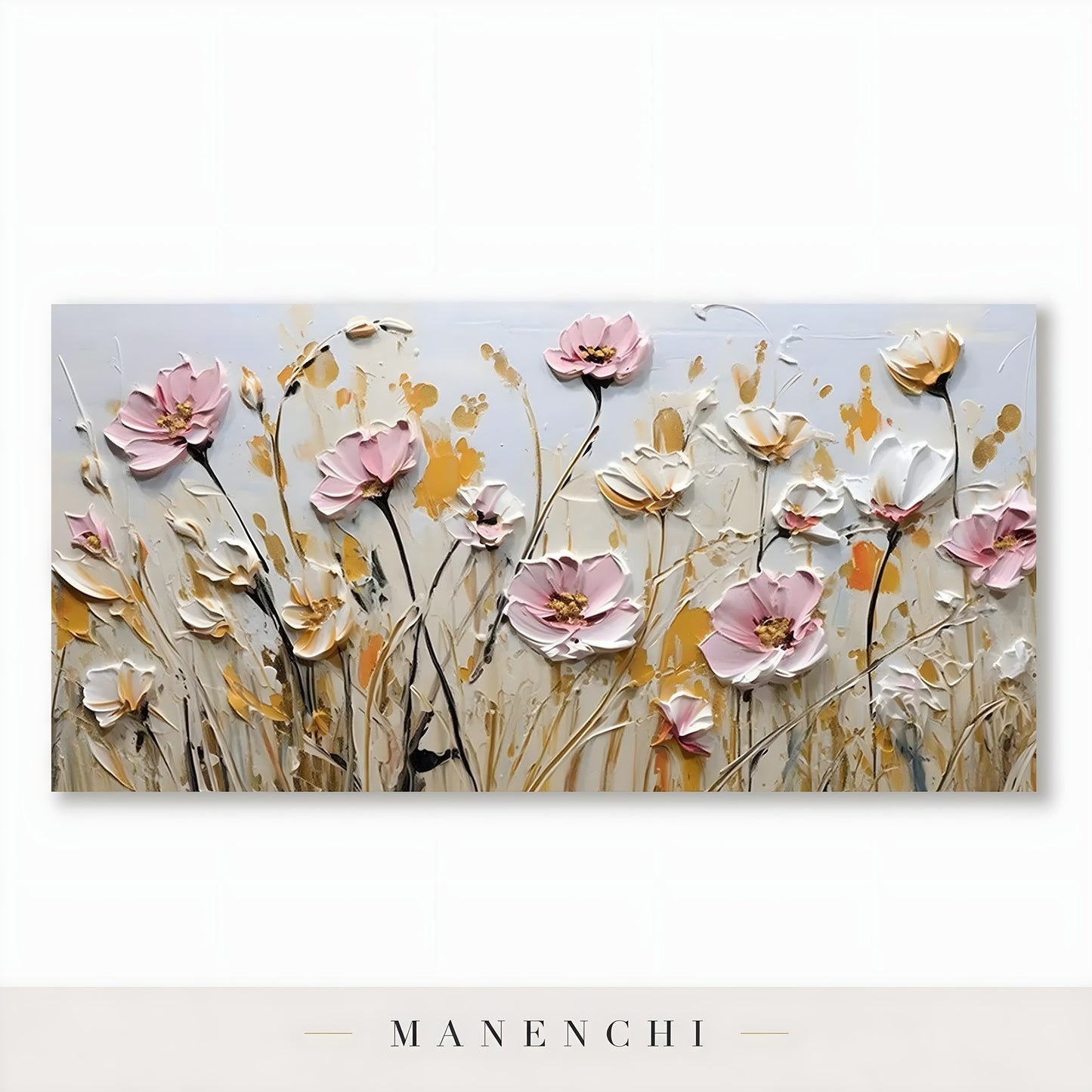 Close-up detail of the textured brushwork in Blush Meadow Radiance