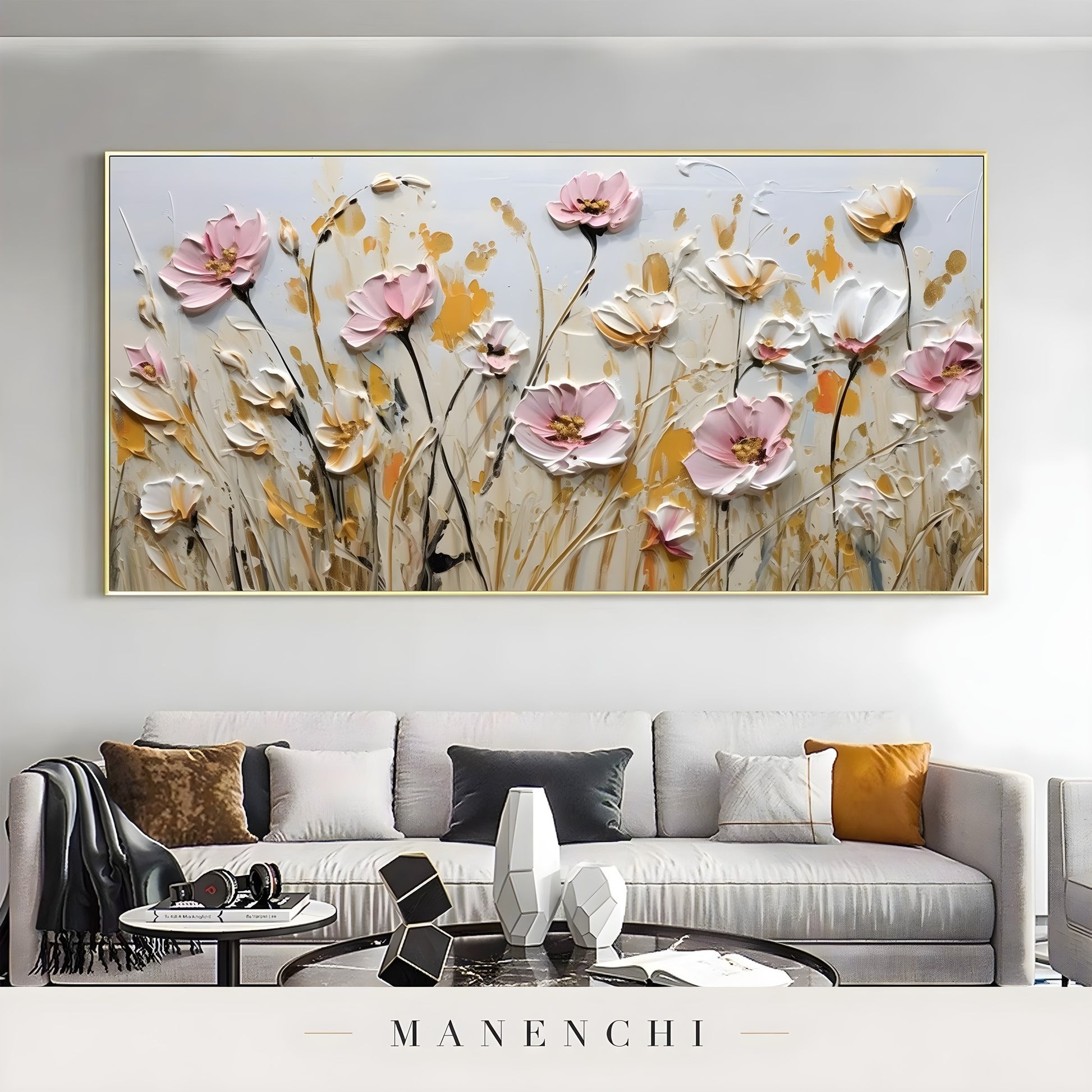 Blush Meadow Radiance - original hand-painted abstract painting by Manenchi