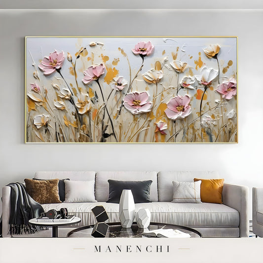 Blush Meadow Radiance - original hand-painted abstract painting by Manenchi