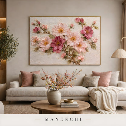 Blush Petal Symphony - original hand-painted abstract painting by Manenchi