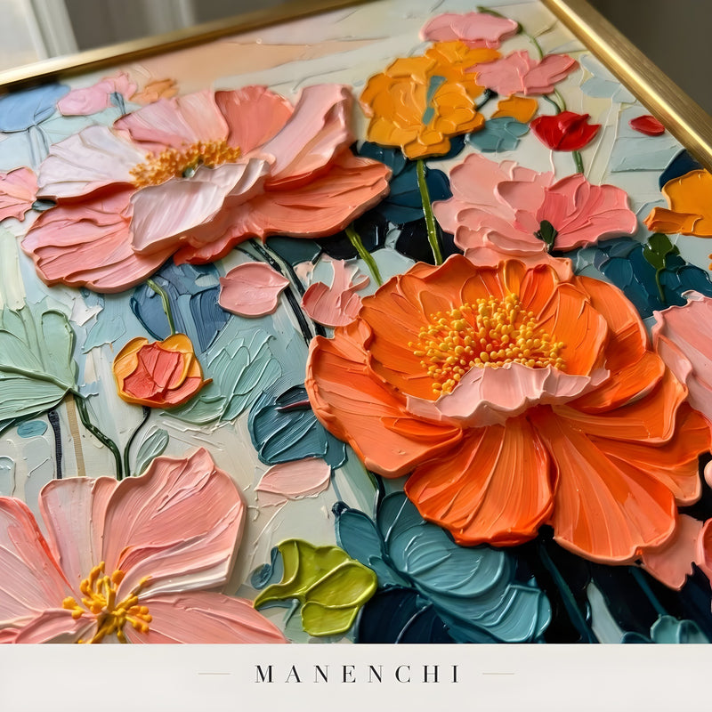 Close-up detail of the textured brushwork in Botanical Joyous Impression