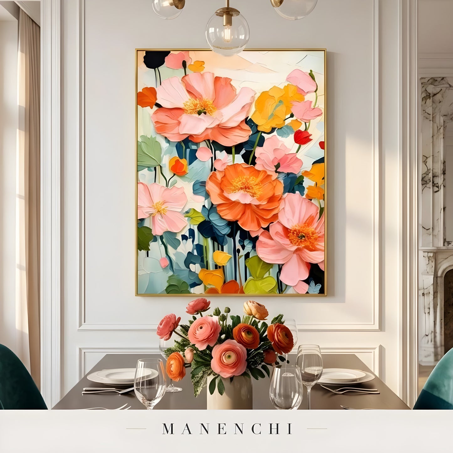 Botanical Joyous Impression abstract painting displayed in dining room table display