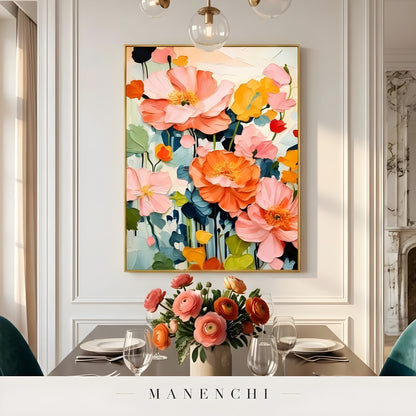 Botanical Joyous Impression abstract painting displayed in dining room table display