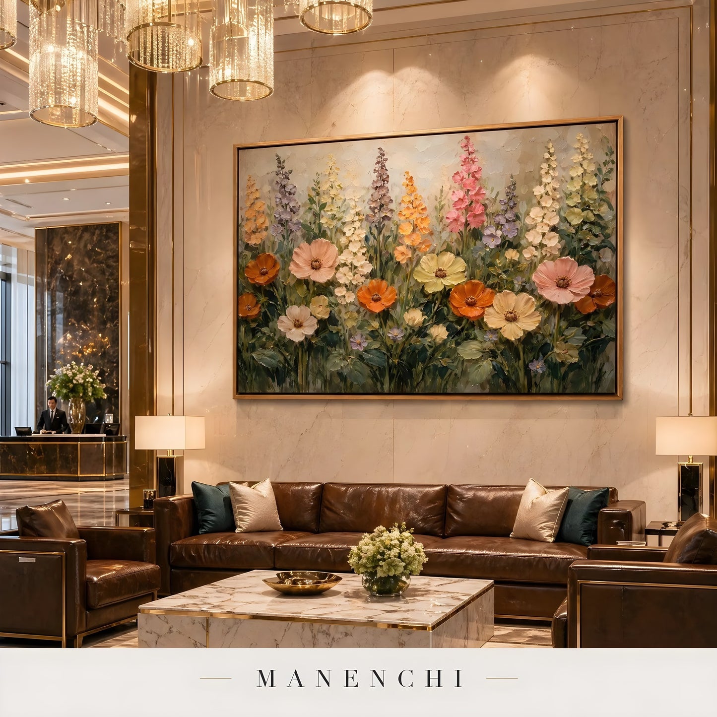 Botanical Solstice Symphony abstract painting displayed in living room display