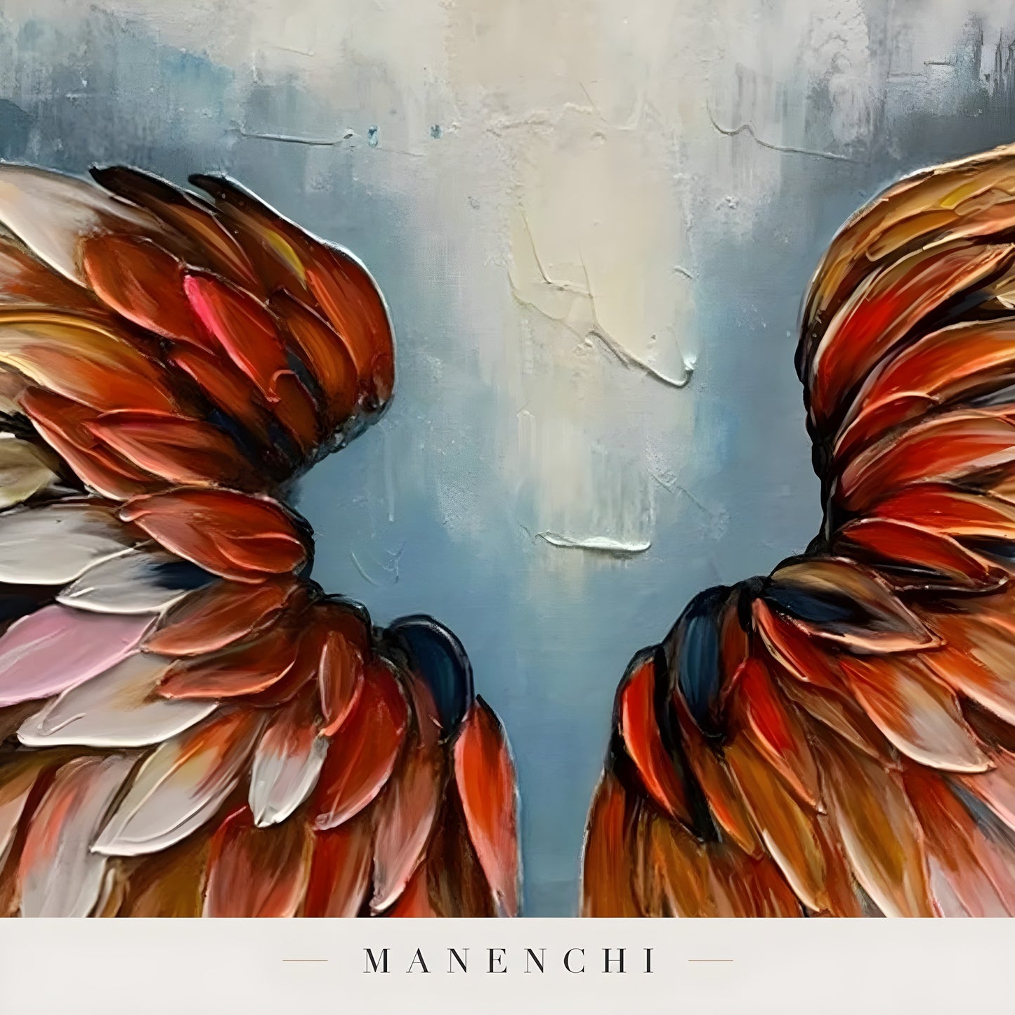 Close-up detail of the textured brushwork in Celestial Avian Ascent