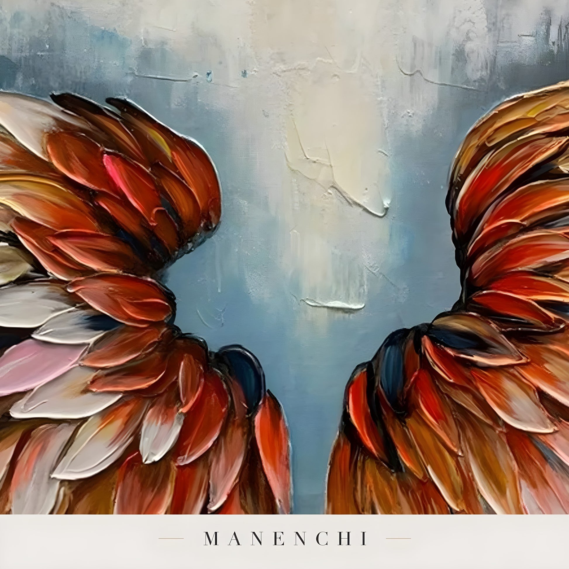 Close-up detail of the textured brushwork in Celestial Avian Ascent
