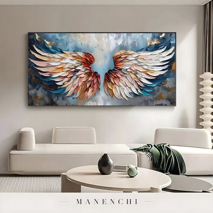Celestial Avian Ascent abstract painting displayed in modern living room