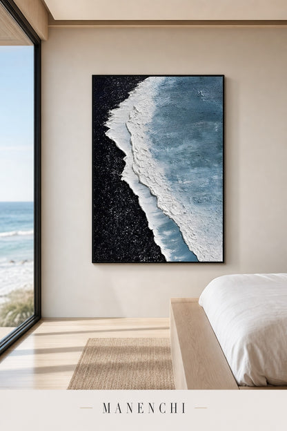 Celestial Tide abstract painting displayed in a modern bedroom