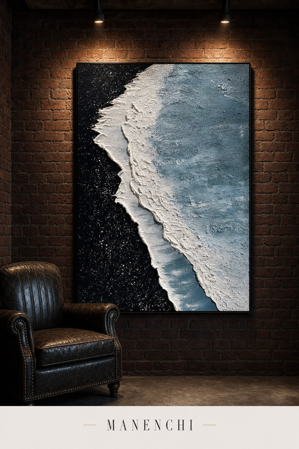 Celestial Tide abstract painting displayed in a loft