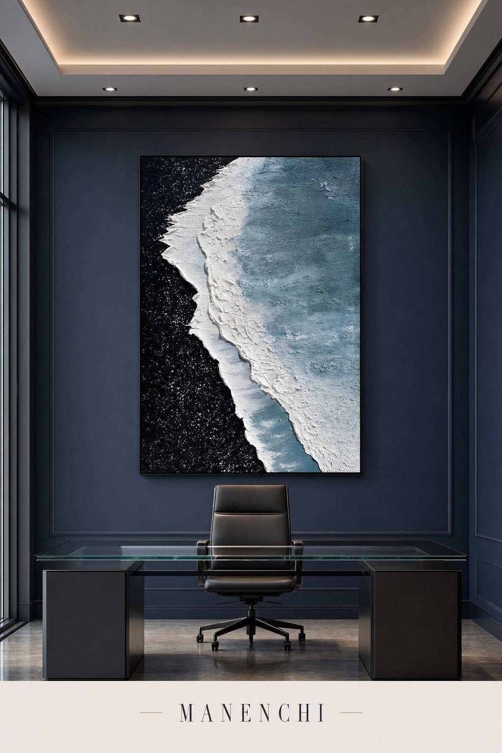 Celestial Tide abstract painting displayed in a study