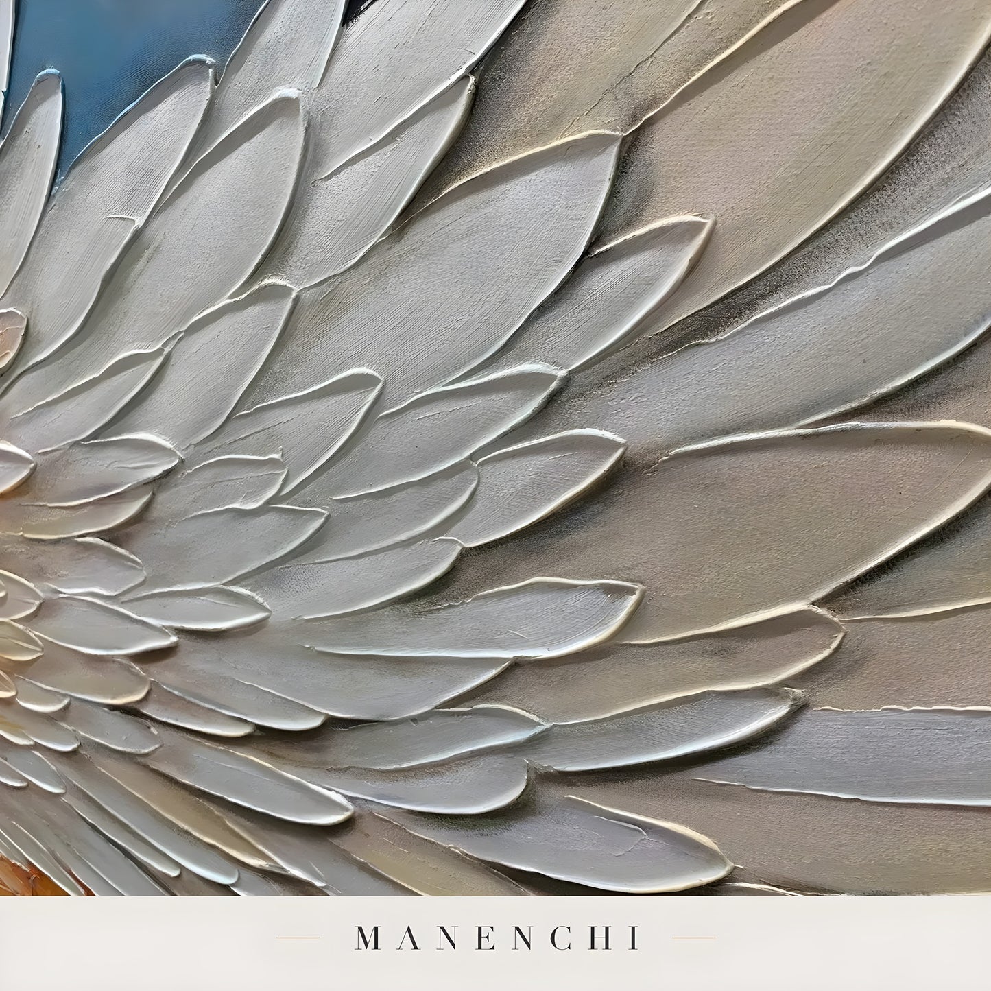 Close-up detail of the textured brushwork in Celestial Winged Bloom