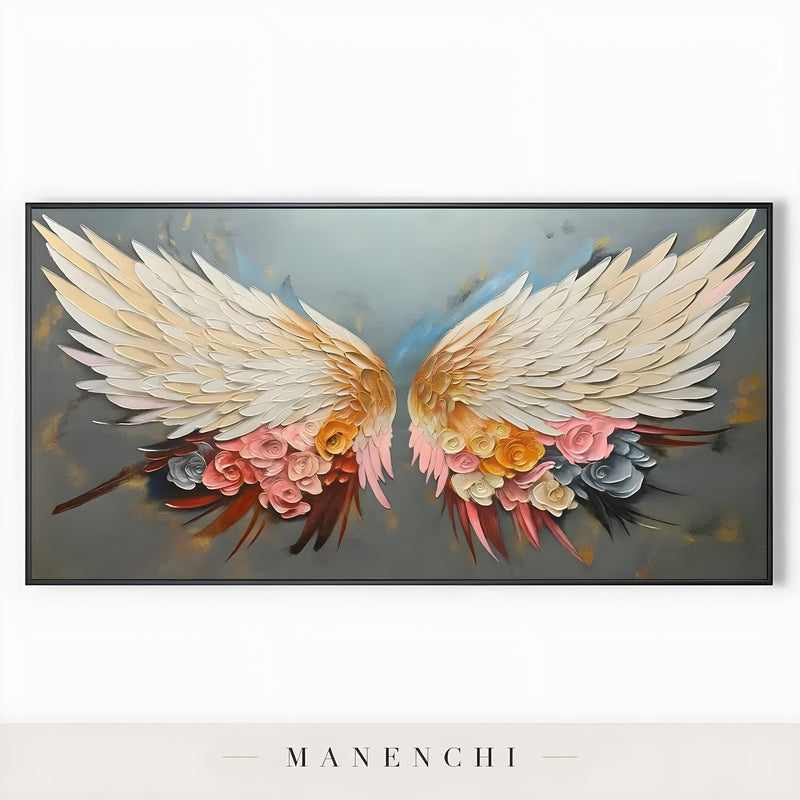 Celestial Winged Bloom - original hand-painted abstract painting by Manenchi